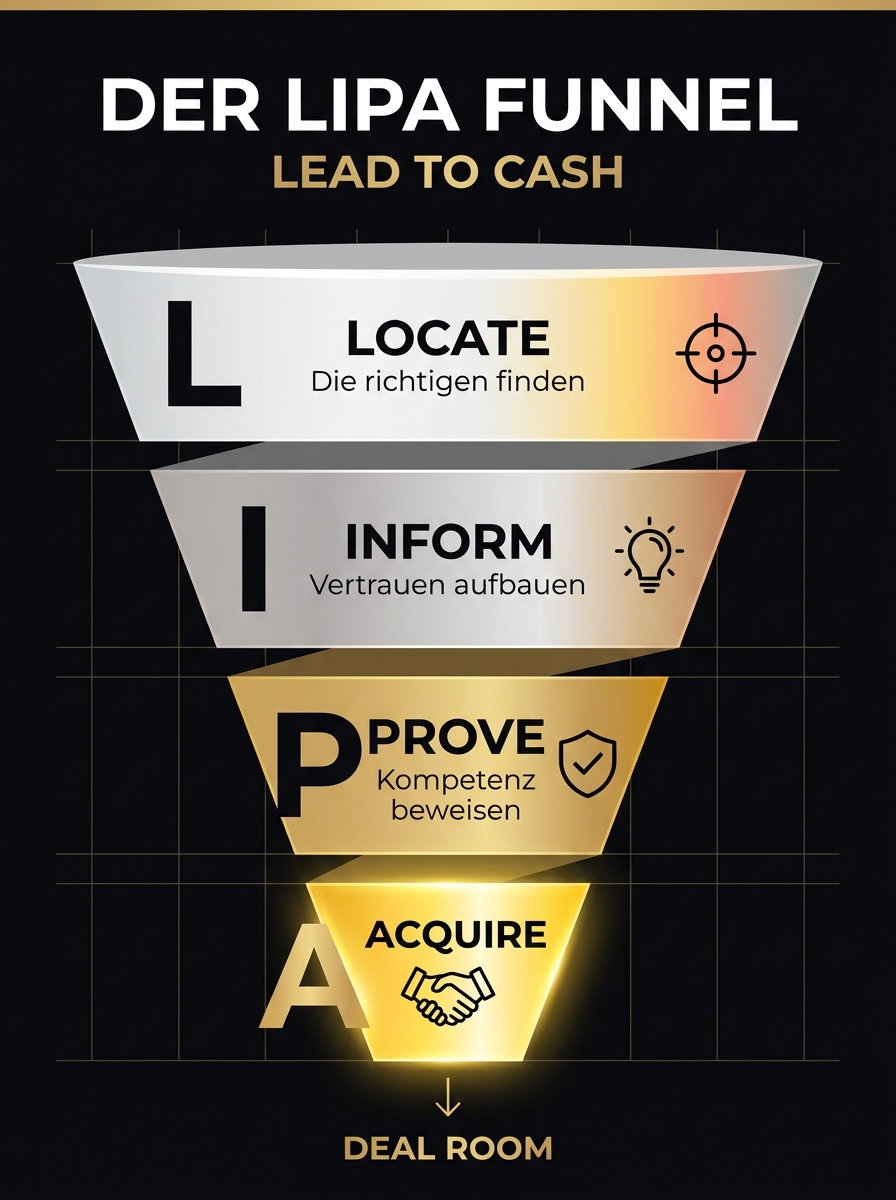 Der LIPA Funnel - Lead to Cash in vier Phasen: Locate, Inform, Prove, Acquire